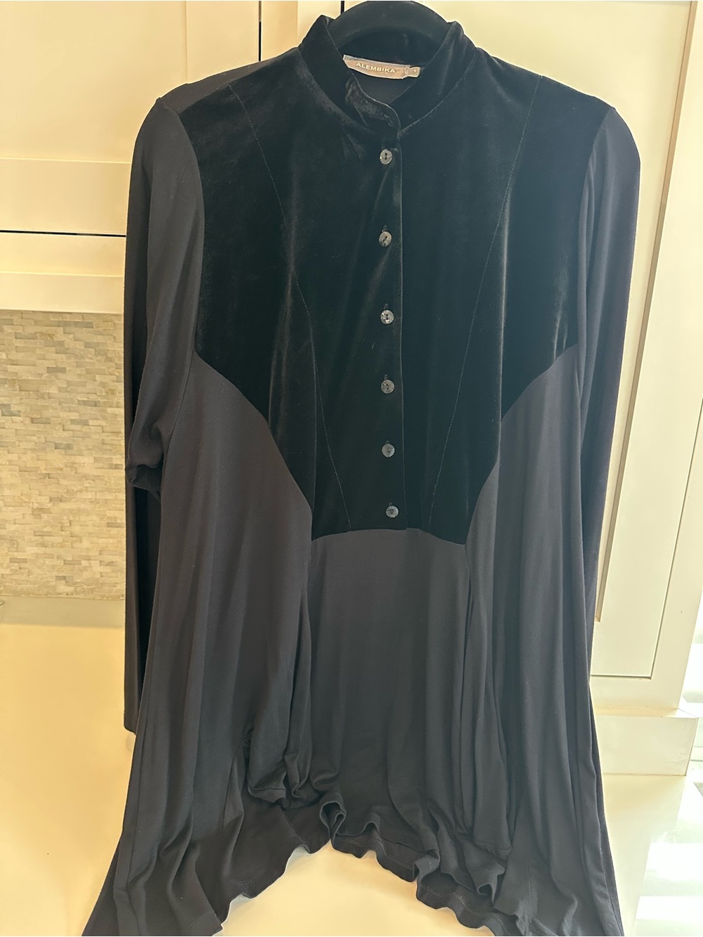 Black Velvet Yoke Button-Front Women's Top